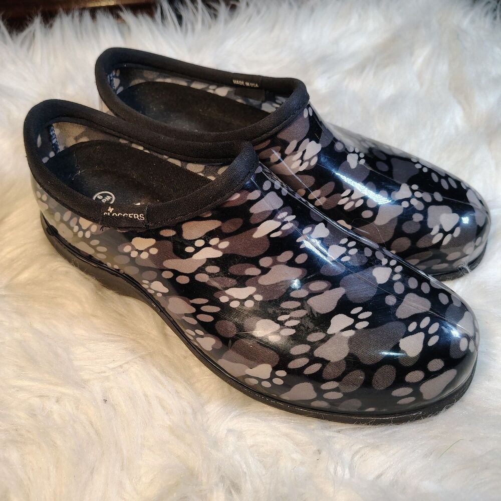 Sloggers Waterproof Paw Print Garden Black and Gray Women’s Size 9